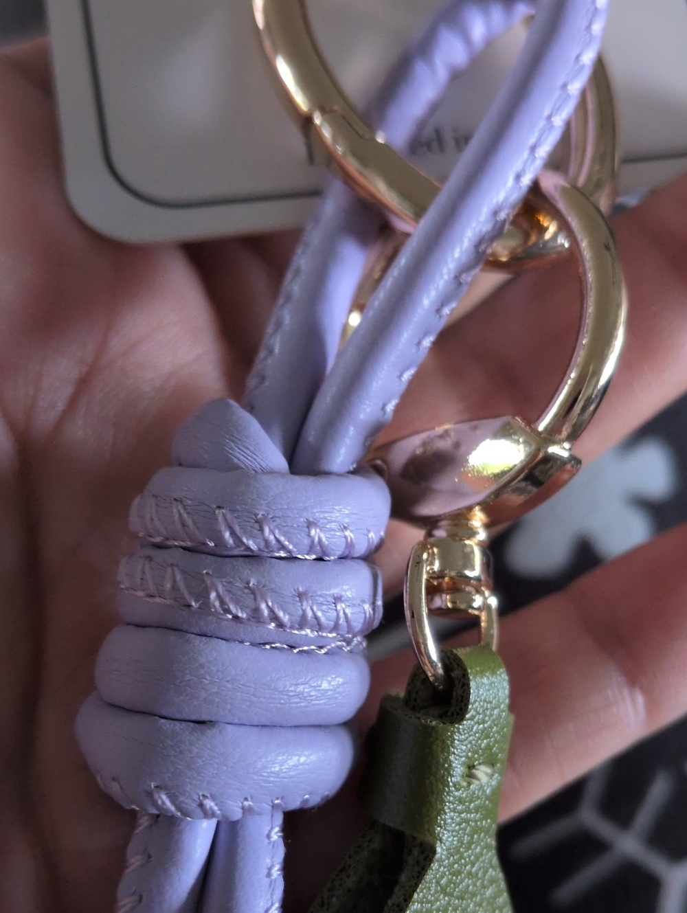 Purple Tulips With Olive Green Leather Leaves Knot Keychain - Picture 5 of 8